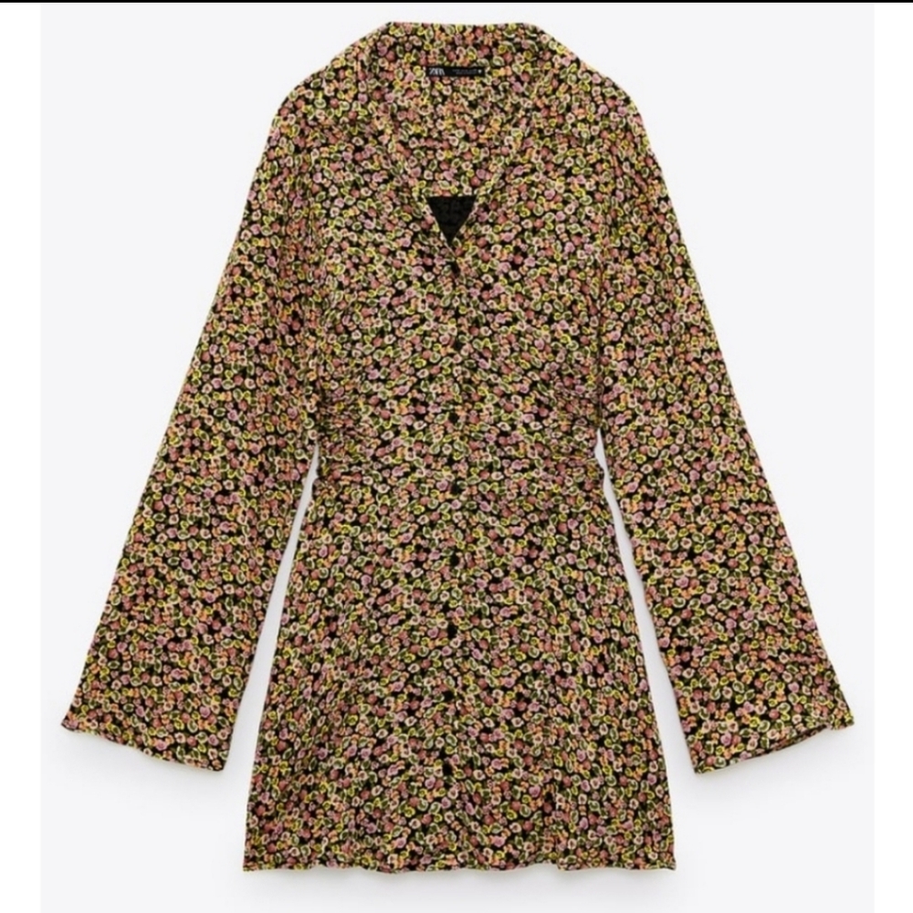 Zara Floral Print Mini Dress Shirt - Picture 2 of 11